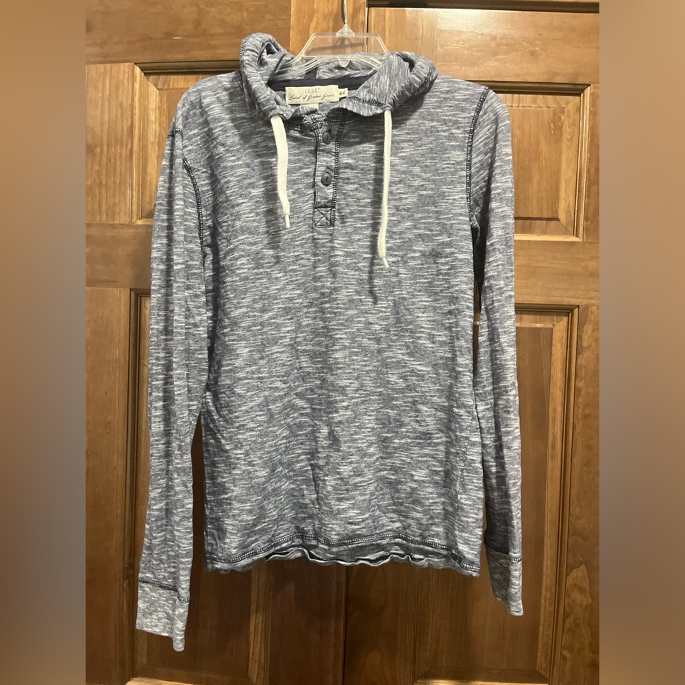 H&M Heathered Blue Sweatshirt Relaxed Fit Casual Hooded Henley Top, Size Medium